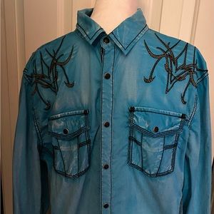 Buckle Black Blue long sleeve Large Shirt EUC